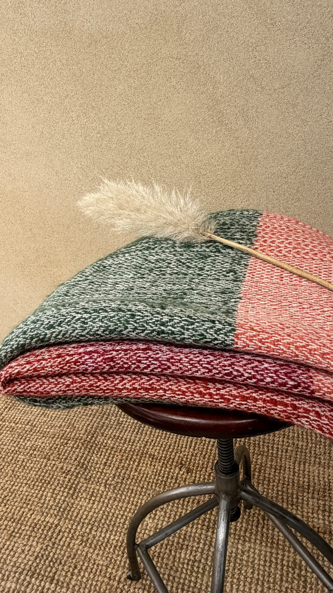 plaid laine et mohair vert sapin rose framboise rouge
