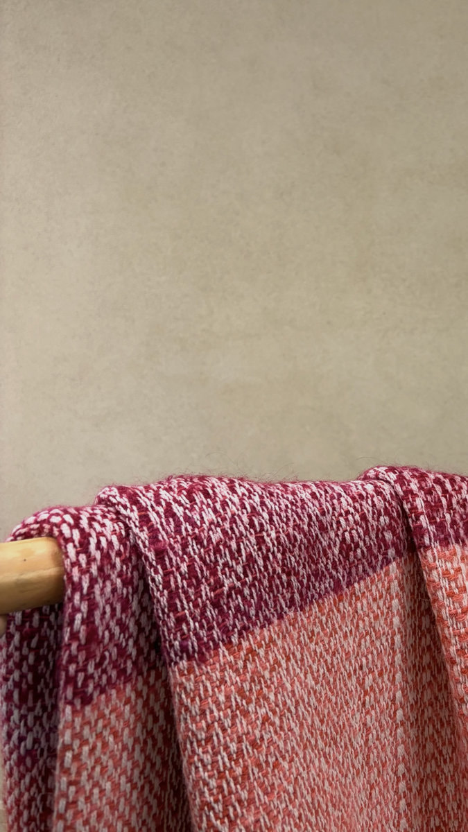 plaid laine et mohair vert sapin rose framboise rouge